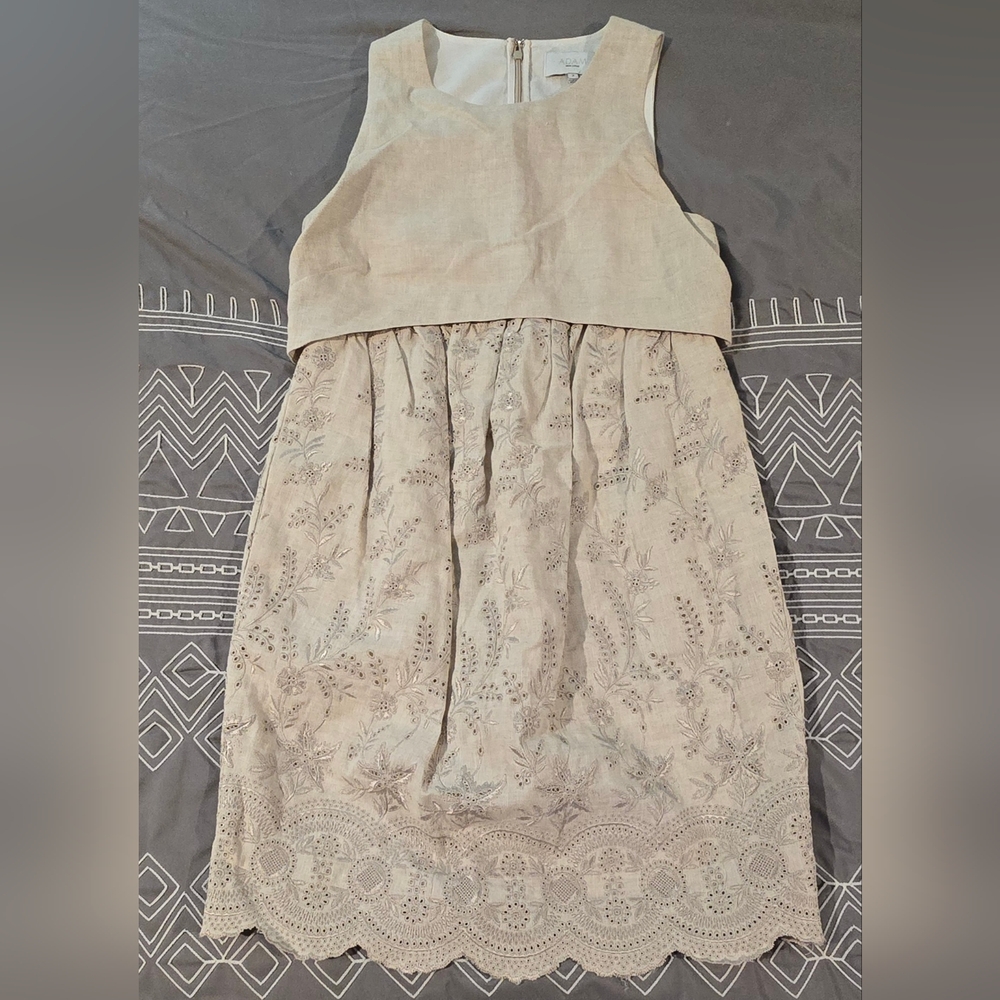 Adam Lippes Linen And Silk Mini Cream Colored Sleeveless Dress Size 2
